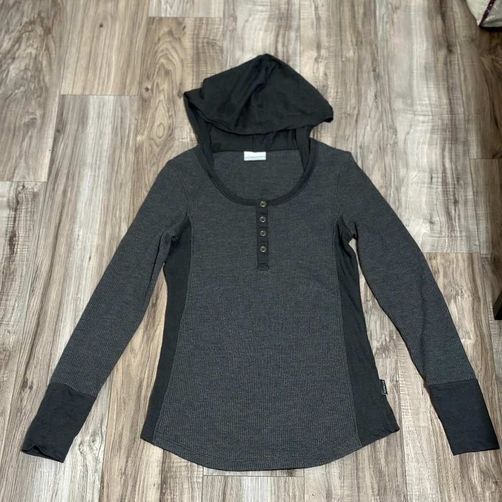 Columbia Women Weekday Waffle II Henley Hooded Pullover Charcoal Sz S
